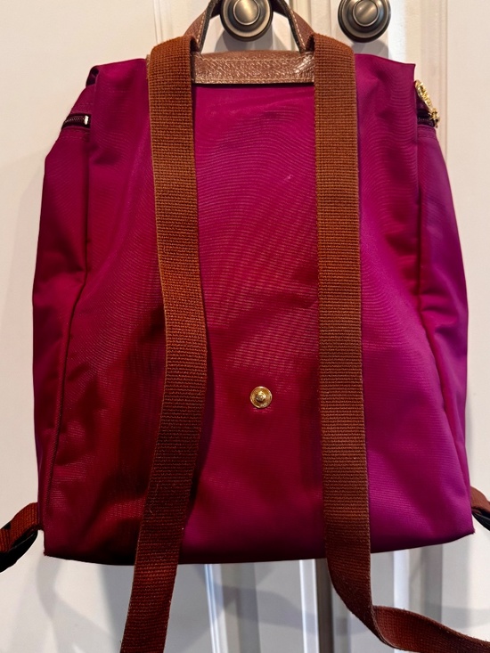 Authentic Longchamp Le Pliage Backpack – Magenta/Pink Nylon w/ Brown Leather main image 4